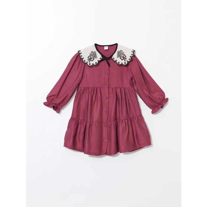 LCW Kids Mürdüm Bebe Yaka Uzun Kollu Kız Bebek Elbise