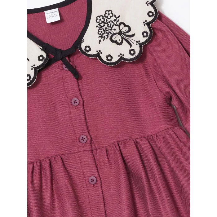 LCW Kids Mürdüm Bebe Yaka Uzun Kollu Kız Bebek Elbise