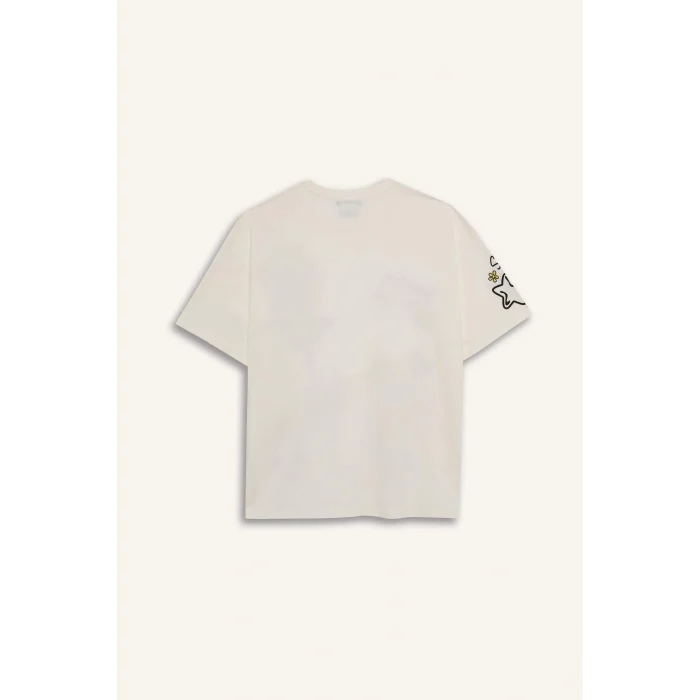 Defacto D9124 Beyaz Coool SpongeBob Oversize Geniş Kalıp Bisiklet Yaka Kısa Kollu Tişört