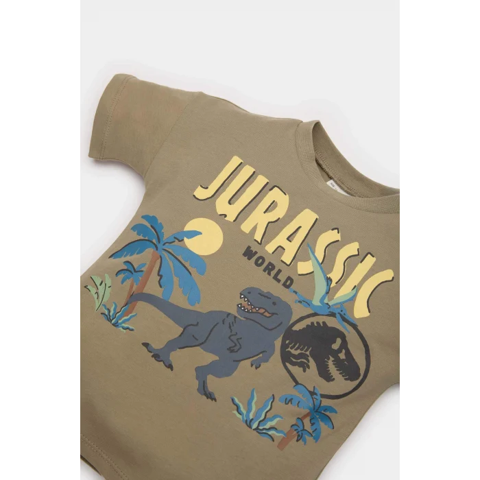 Defacto E6922 Haki Erkek Bebek Jurassic World 2li Takım Kısa Kollu Tişört Beli Lastikli Şort