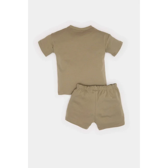 Defacto E6922 Haki Erkek Bebek Jurassic World 2li Takım Kısa Kollu Tişört Beli Lastikli Şort