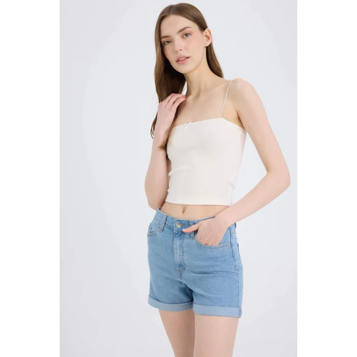 Defacto A1959 Mavi Normal Bel Katlamalı Paça Jean Şort