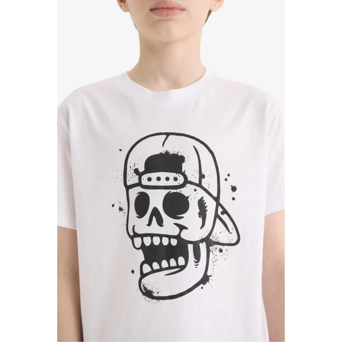 Defacto E0019 Beyaz Erkek Çocuk Pijama Takımı Baskılı Kısa Kollu Üst Beli Lastikli Şort