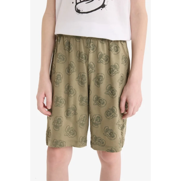 Defacto E0019 Beyaz Erkek Çocuk Pijama Takımı Baskılı Kısa Kollu Üst Beli Lastikli Şort