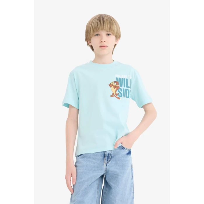 Defacto E4826 Turkuaz Erkek Çocuk Looney Tunes Bisiklet Yaka Kısa Kollu Tişört