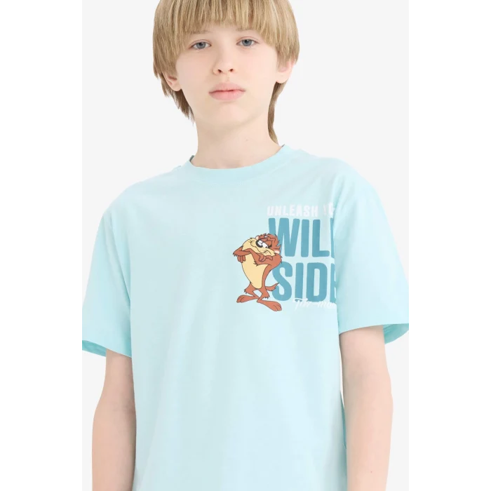 Defacto E4826 Turkuaz Erkek Çocuk Looney Tunes Bisiklet Yaka Kısa Kollu Tişört