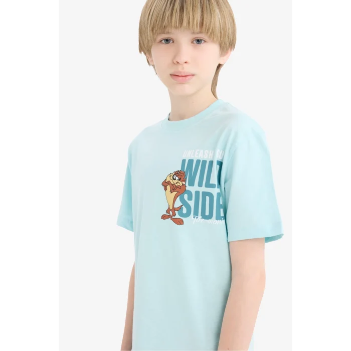 Defacto E4826 Turkuaz Erkek Çocuk Looney Tunes Bisiklet Yaka Kısa Kollu Tişört