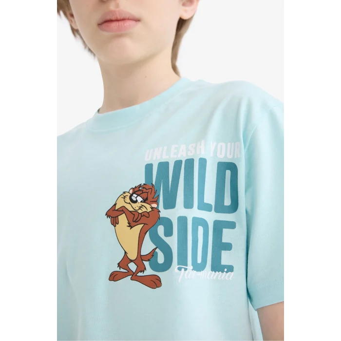 Defacto E4826 Turkuaz Erkek Çocuk Looney Tunes Bisiklet Yaka Kısa Kollu Tişört