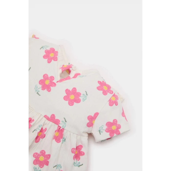 Defacto E8441 Ekru Kız Bebek 2li Takım Çiçekli Kısa Kollu Bluz Beli Lastikli Pantolon