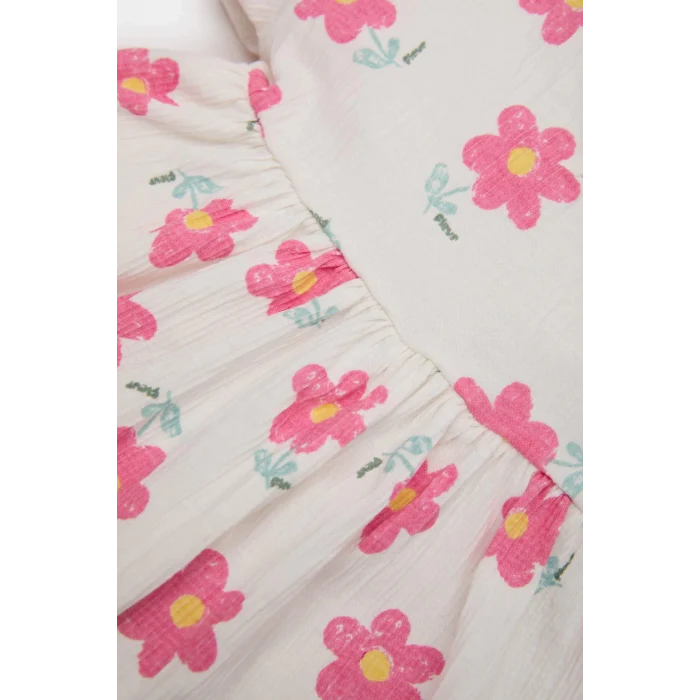 Defacto E8441 Ekru Kız Bebek 2li Takım Çiçekli Kısa Kollu Bluz Beli Lastikli Pantolon