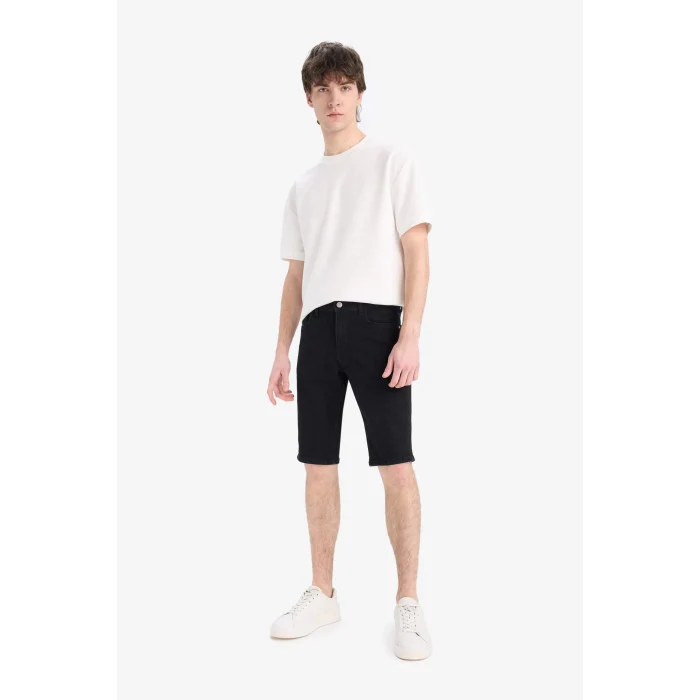 Defacto E4009 Siyah Slim Fit Dar Kesim Jean Bermuda Şort
