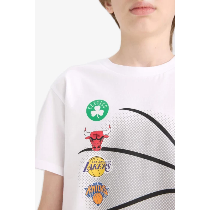 Defacto E2700 Beyaz Erkek Çocuk NBA Current Teams Pijama Takımı Kısa Kollu Üst Şort