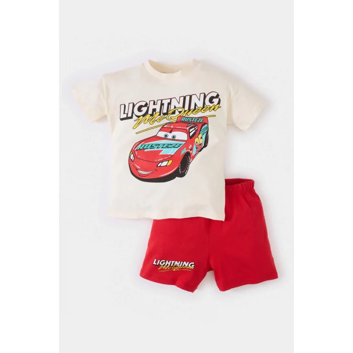 Defacto E6919 Ekru Erkek Bebek Cars 2li Takım Kısa Kollu Tişört Beli Lastikli Şort