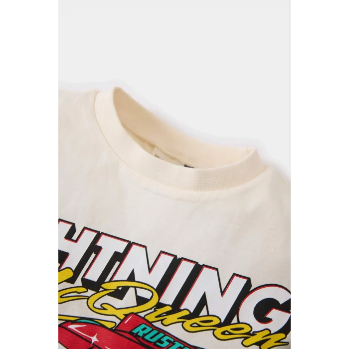 Defacto E6919 Ekru Erkek Bebek Cars 2li Takım Kısa Kollu Tişört Beli Lastikli Şort