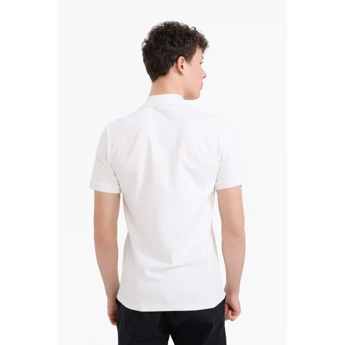 Defacto T5259 Beyaz Slim Fit Dar Kesim Kısa Kollu Dokulu Basic Düz Polo Tişört
