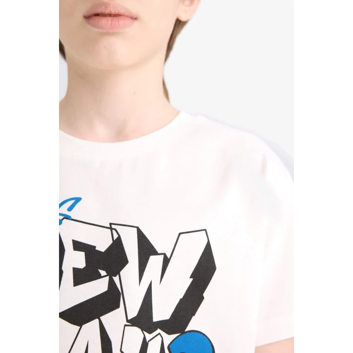 Defacto E8827 Beyaz Erkek Çocuk 2li Takım Baskılı Kısa Kollu Tişört Şort