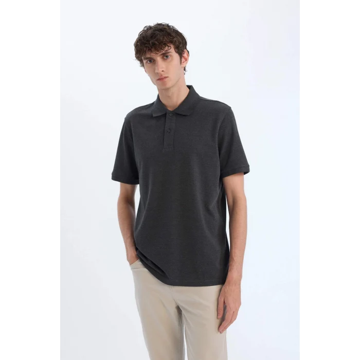 Defacto C1293 Antrasit %100 Pamuk Regular Fit Kısa Kollu Basic Düz Pike Kumaş Polo Tişört