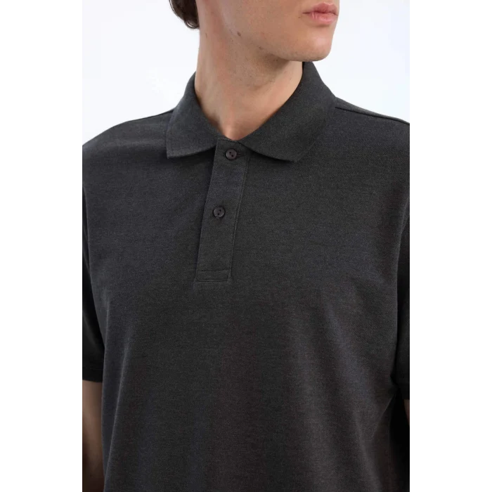 Defacto C1293 Antrasit %100 Pamuk Regular Fit Kısa Kollu Basic Düz Pike Kumaş Polo Tişört