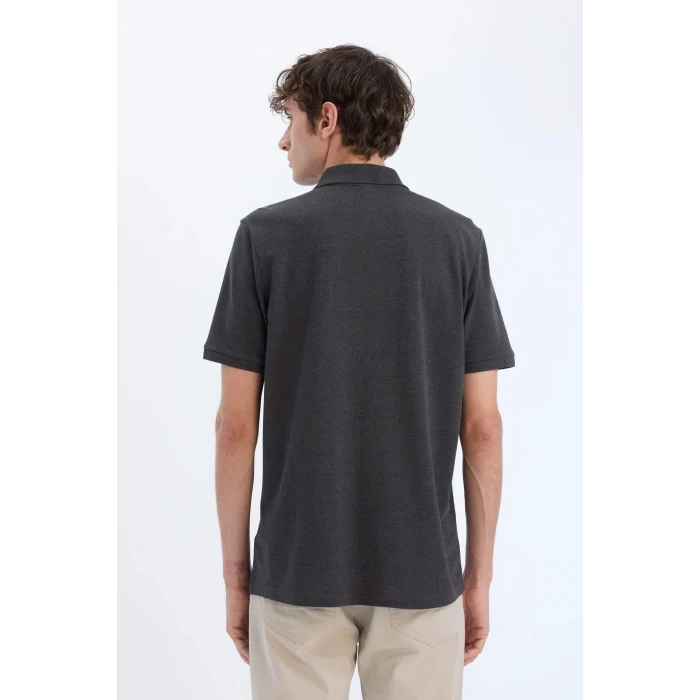 Defacto C1293 Antrasit %100 Pamuk Regular Fit Kısa Kollu Basic Düz Pike Kumaş Polo Tişört