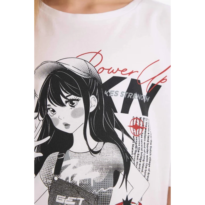 Defacto E5694 Antrasit Kız Çocuk 2li Takım Baskılı Kısa Kollu Tişört Biker Tayt