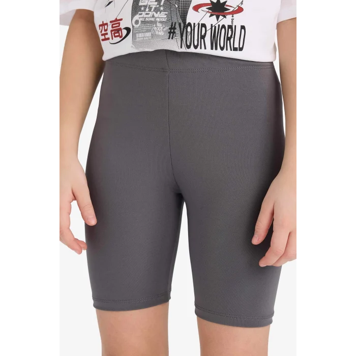 Defacto E5694 Antrasit Kız Çocuk 2li Takım Baskılı Kısa Kollu Tişört Biker Tayt