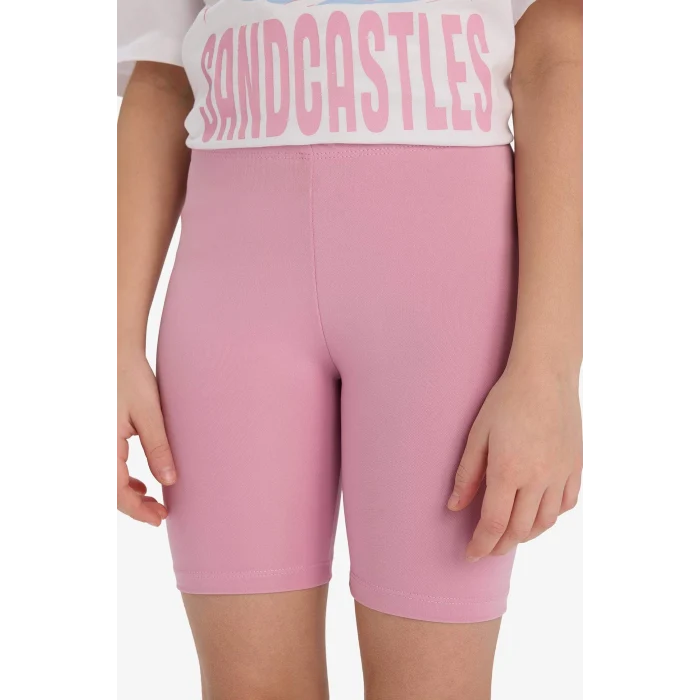 Defacto E5694 Pembe Kız Çocuk 2li Takım Baskılı Kısa Kollu Tişört Biker Tayt