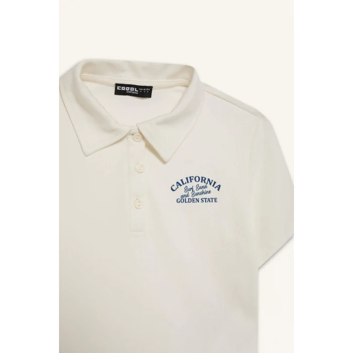 Defacto D1095 Beyaz Coool Fitted Baskılı Ribana Kısa Kollu Polo Beyaz Tişört