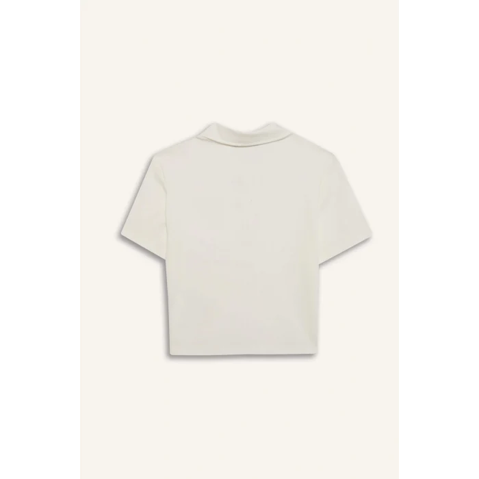 Defacto D1095 Beyaz Coool Fitted Baskılı Ribana Kısa Kollu Polo Beyaz Tişört