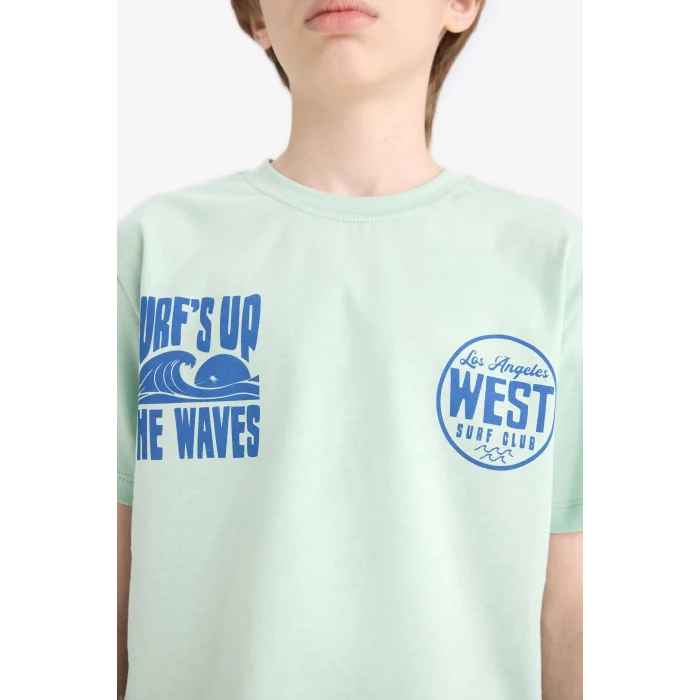 Defacto E6651 Turkuaz Erkek Çocuk Pijama Takımı Baskılı Kısa Kollu Tişört Beli Lastikli Şort