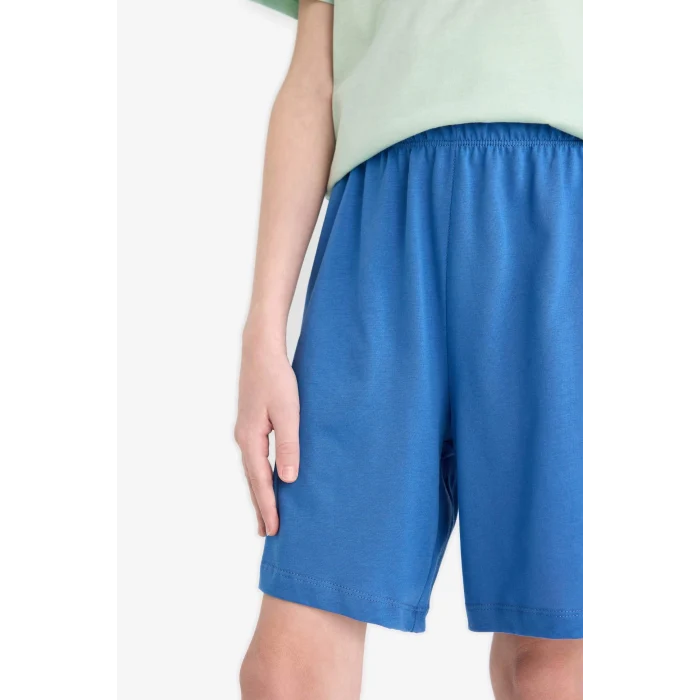 Defacto E6651 Turkuaz Erkek Çocuk Pijama Takımı Baskılı Kısa Kollu Tişört Beli Lastikli Şort
