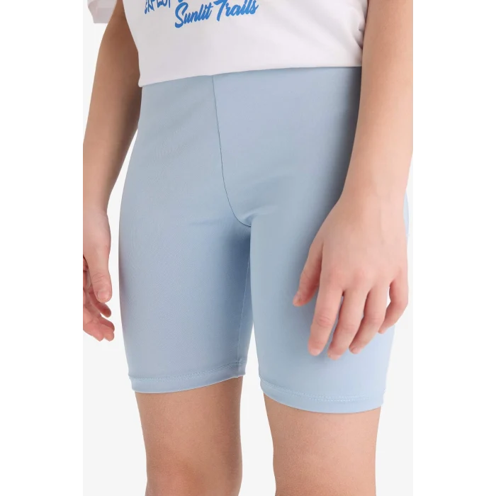 Defacto E5694 Mavi Kız Çocuk 2li Takım Baskılı Kısa Kollu Tişört Biker Tayt