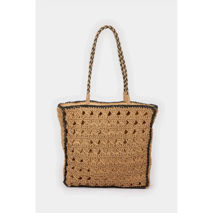 Defacto E1410 Bej Kadın Hasır Omuz Çantası