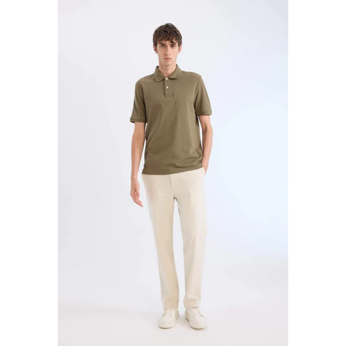 Defacto C1293 Haki %100 Pamuk Regular Fit Kısa Kollu Basic Düz Pike Kumaş Polo Tişört