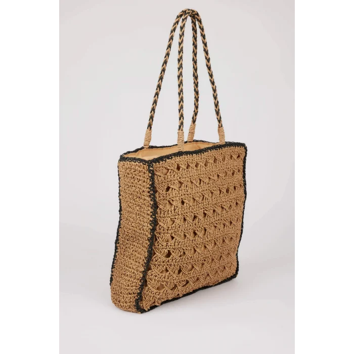 Defacto E1410 Bej Kadın Hasır Omuz Çantası