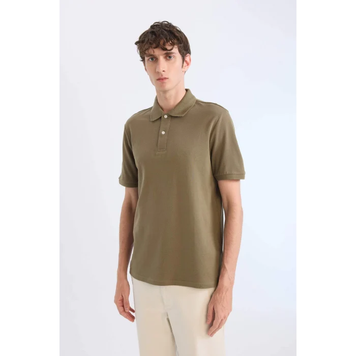 Defacto C1293 Haki %100 Pamuk Regular Fit Kısa Kollu Basic Düz Pike Kumaş Polo Tişört