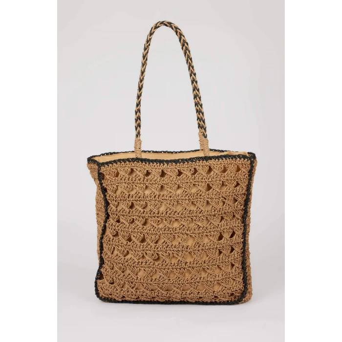 Defacto E1410 Bej Kadın Hasır Omuz Çantası