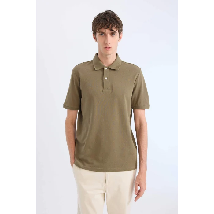 Defacto C1293 Haki %100 Pamuk Regular Fit Kısa Kollu Basic Düz Pike Kumaş Polo Tişört