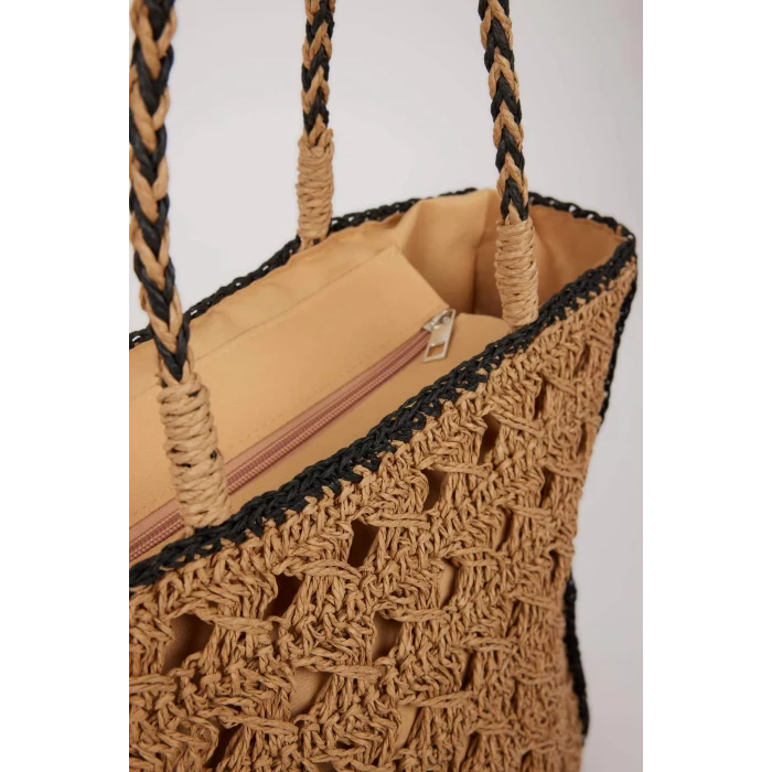 Defacto E1410 Bej Kadın Hasır Omuz Çantası