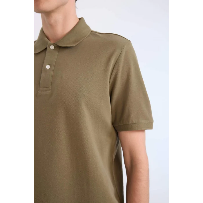 Defacto C1293 Haki %100 Pamuk Regular Fit Kısa Kollu Basic Düz Pike Kumaş Polo Tişört