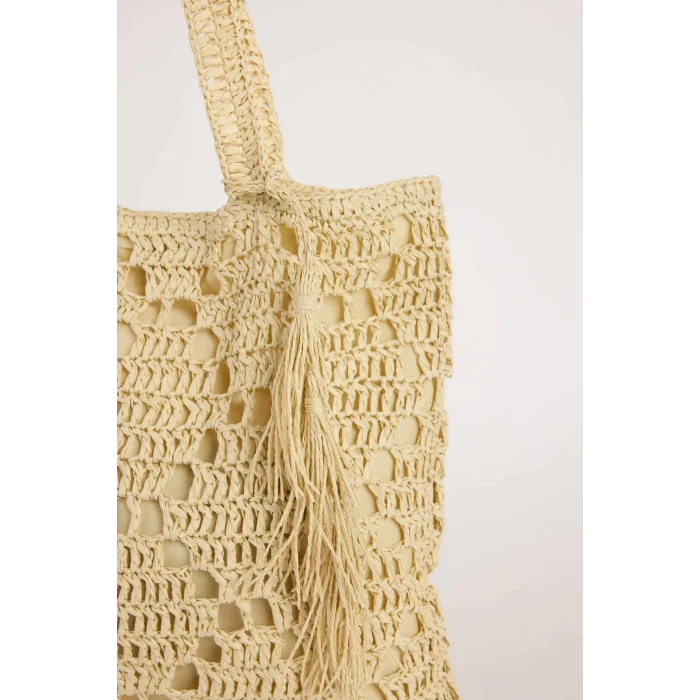 Defacto E1411 Bej Kadın Hasır Omuz Çantası