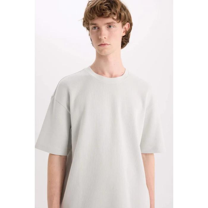 Defacto E0493 Gri %100 Pamuk Boxy Fit Bisiklet Yaka Kısa Kollu Tişört