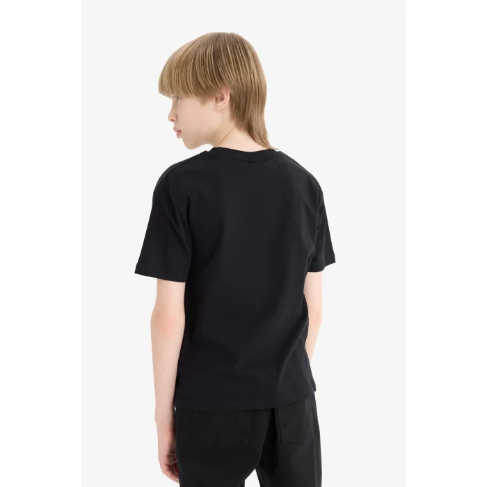 Defacto E4835 Siyah Erkek Çocuk NBA Wordmark Bisiklet Yaka Kısa Kollu Tişört