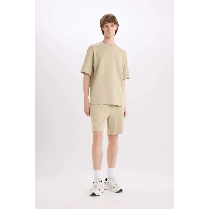 Defacto E0493 Haki %100 Pamuk Boxy Fit Bisiklet Yaka Kısa Kollu Tişört