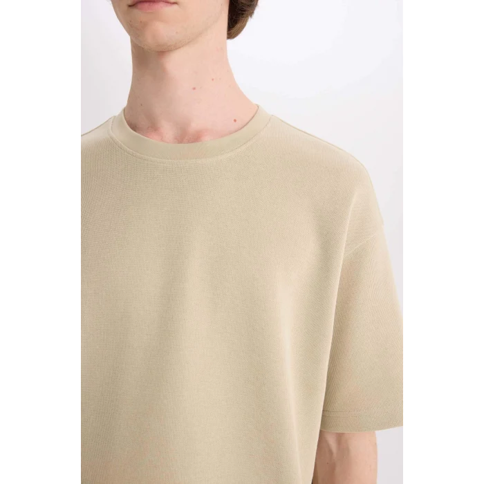 Defacto E0493 Haki %100 Pamuk Boxy Fit Bisiklet Yaka Kısa Kollu Tişört