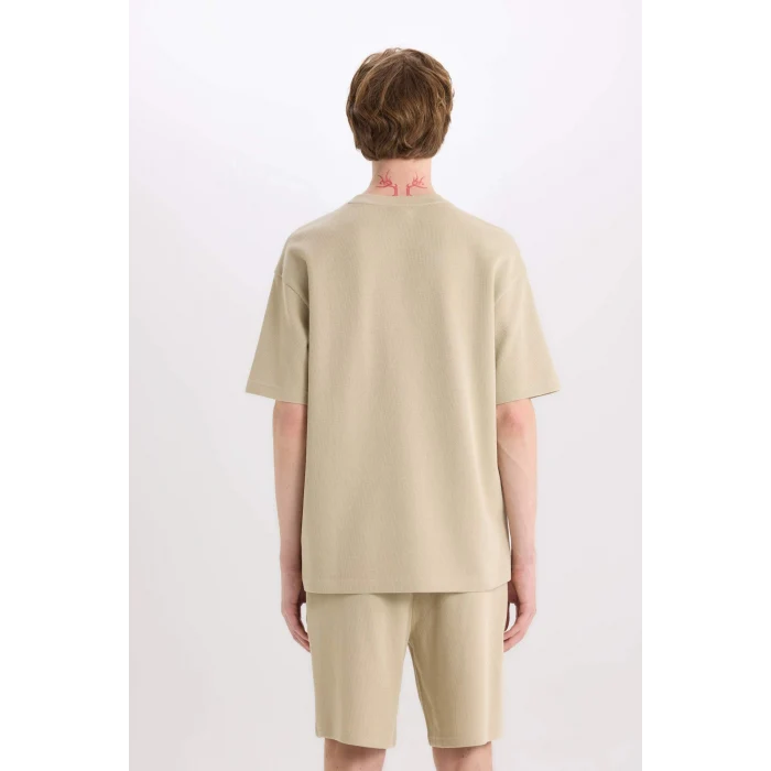 Defacto E0493 Haki %100 Pamuk Boxy Fit Bisiklet Yaka Kısa Kollu Tişört