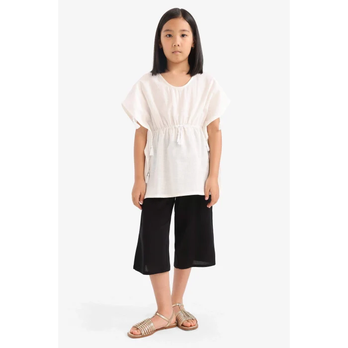 Defacto T3877 Siyah Kız Çocuk Culotte Geniş Paça Viskon Kapri