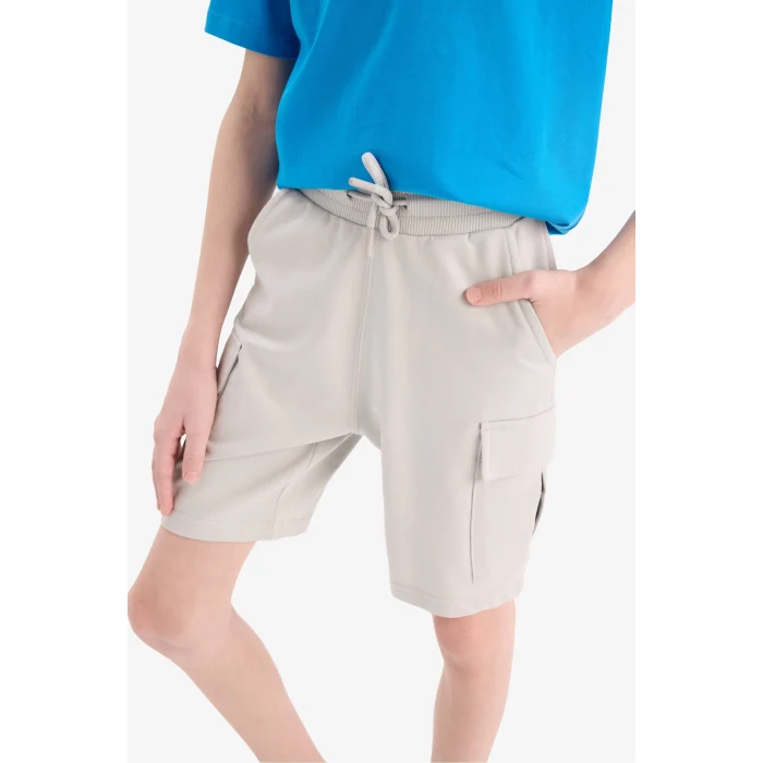 Defacto B5868 Gri Erkek Çocuk Beli Lastikli Kargo Cepli Şort