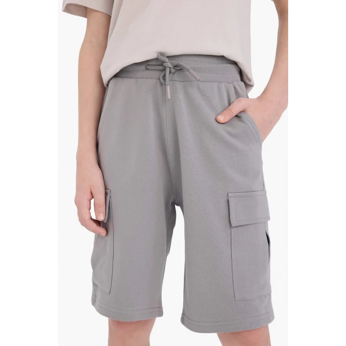 Defacto B5868 Gri Erkek Çocuk Beli Lastikli Kargo Cepli Şort