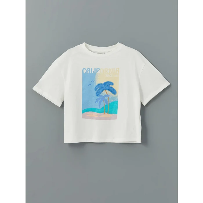 LCW Kids EKRU Bisiklet Yaka Kız Çocuk Tişört ve Şort Etek