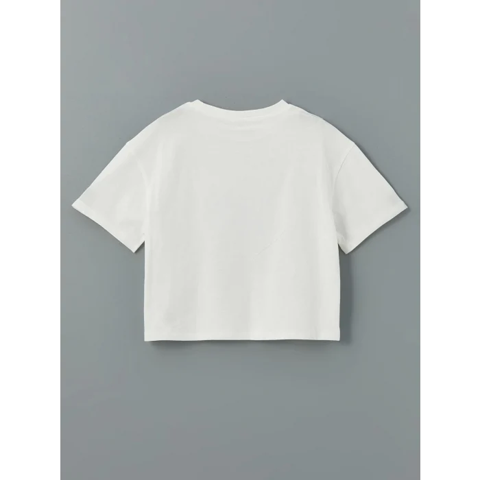 LCW Kids EKRU Bisiklet Yaka Kız Çocuk Tişört ve Şort Etek